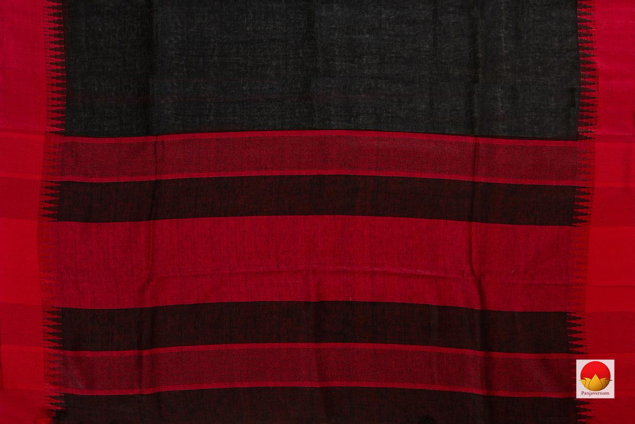 Black And Red Pure Linen Saree Handwoven PL 2023 - Linen Sari - Panjavarnam