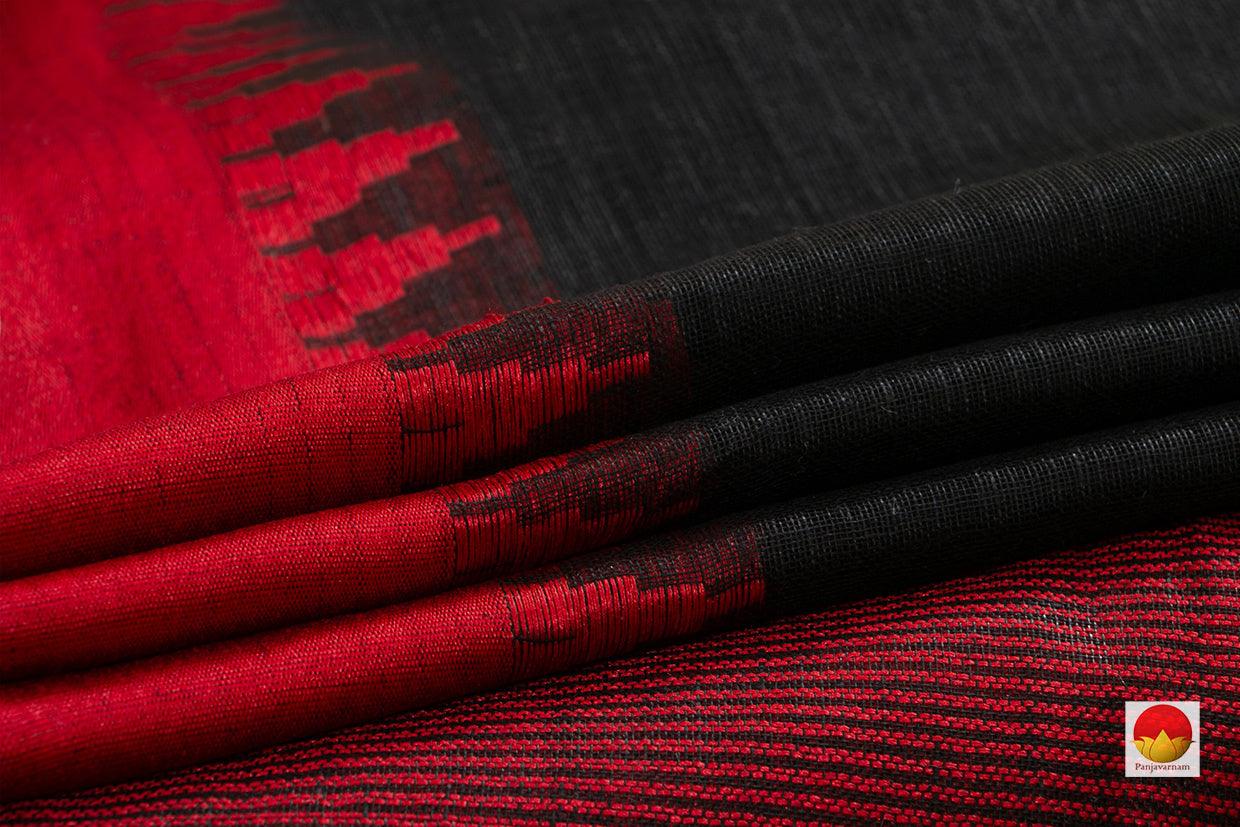 Black And Red Pure Linen Saree Handwoven PL 2023 - Linen Sari - Panjavarnam