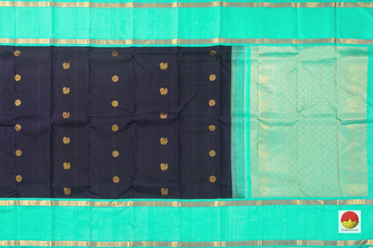 Black And Sea Green Kanchipuram Silk Saree With Medium Border Handwoven Pure Silk For Festive Wear PV J 224 - Silk Sari - Panjavarnam PV J 224