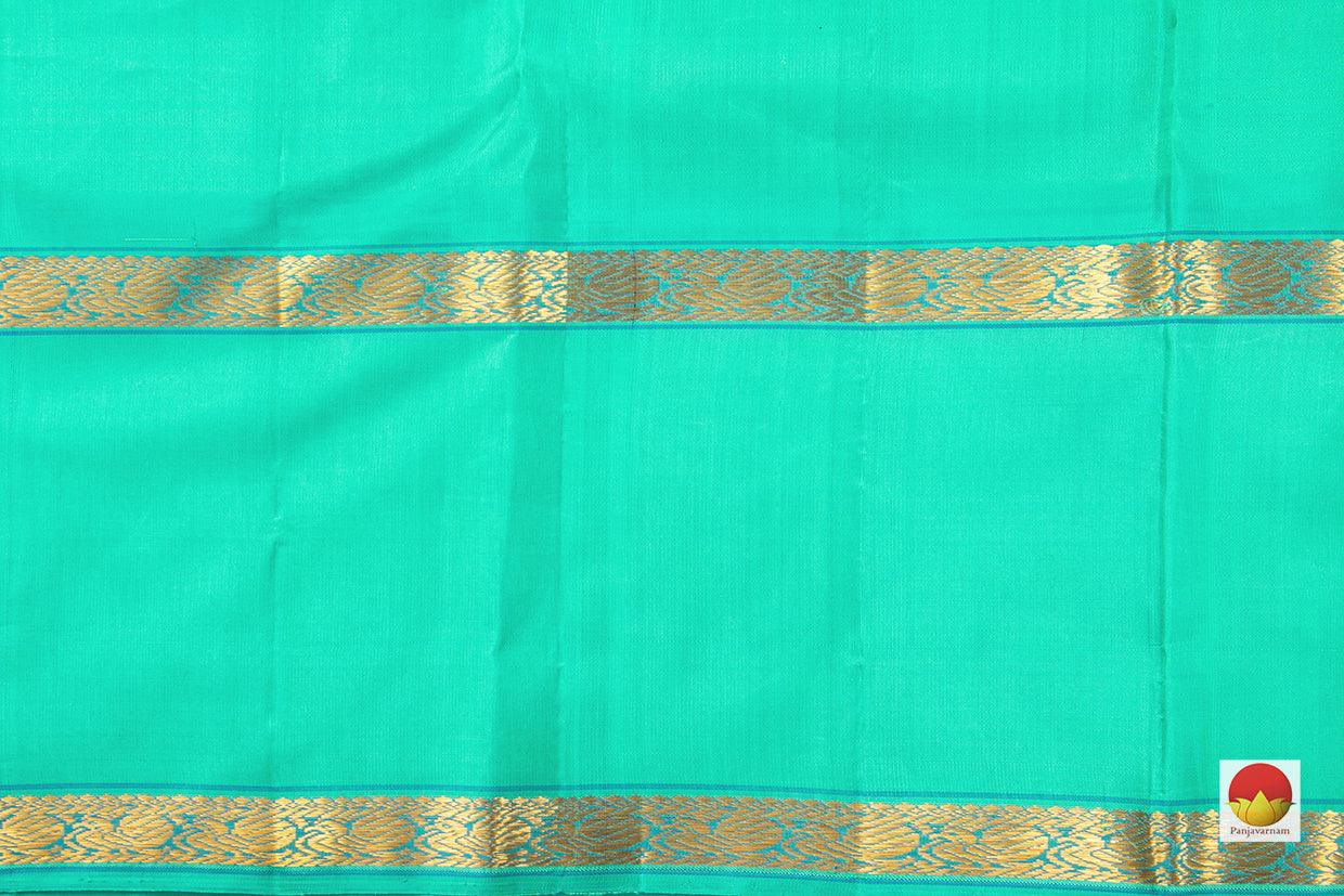 Black And Sea Green Kanchipuram Silk Saree With Medium Border Handwoven Pure Silk For Festive Wear PV J 224 - Silk Sari - Panjavarnam PV J 224