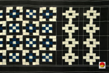 Black And White Checks Pochampally Ikkat Cotton Saree Handwoven SC 147 - Cotton Saree - Panjavarnam
