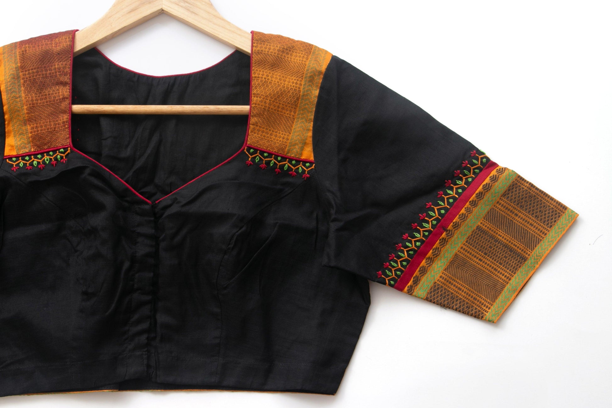 Black And Yellow Silkcotton Readymade Blouse PV BL 005 - Blouse - Panjavarnam PV BL 005