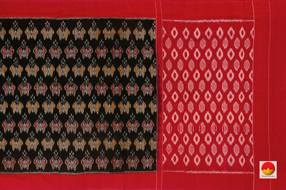 Black Body And Red Border Pochampally Ikkat Cotton Saree Handwoven SC 141 - Cotton Saree - Panjavarnam