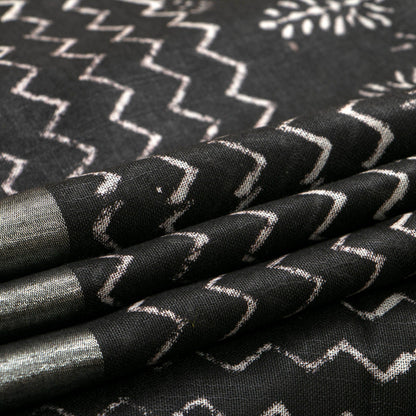 Black Cotton Saree Handwoven PV YU 2065 - Cotton Saree - Panjavarnam PV YU 2065