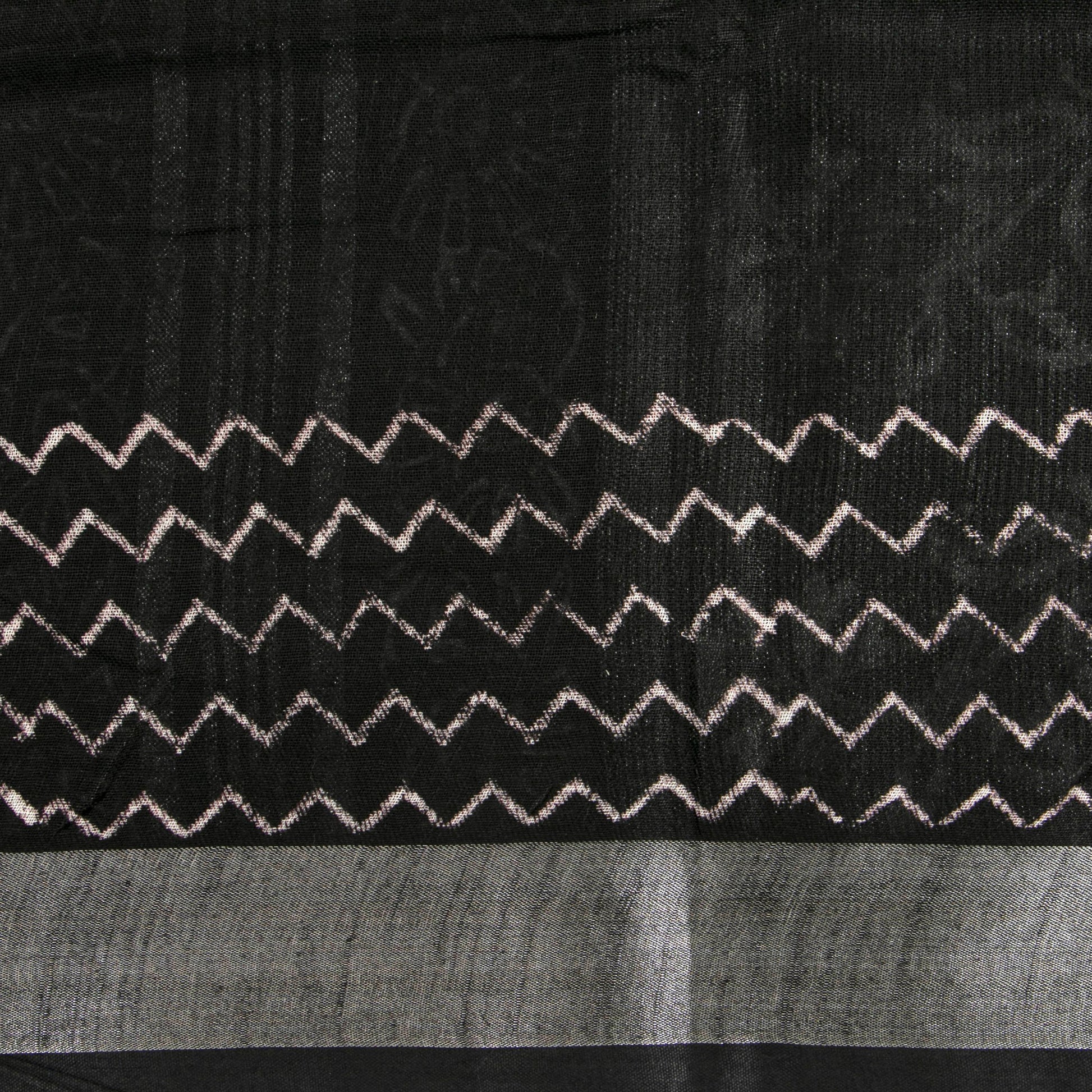 Black Cotton Saree Handwoven PV YU 2065 - Cotton Saree - Panjavarnam PV YU 2065