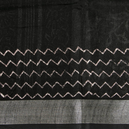 Black Cotton Saree Handwoven PV YU 2065 - Cotton Saree - Panjavarnam PV YU 2065
