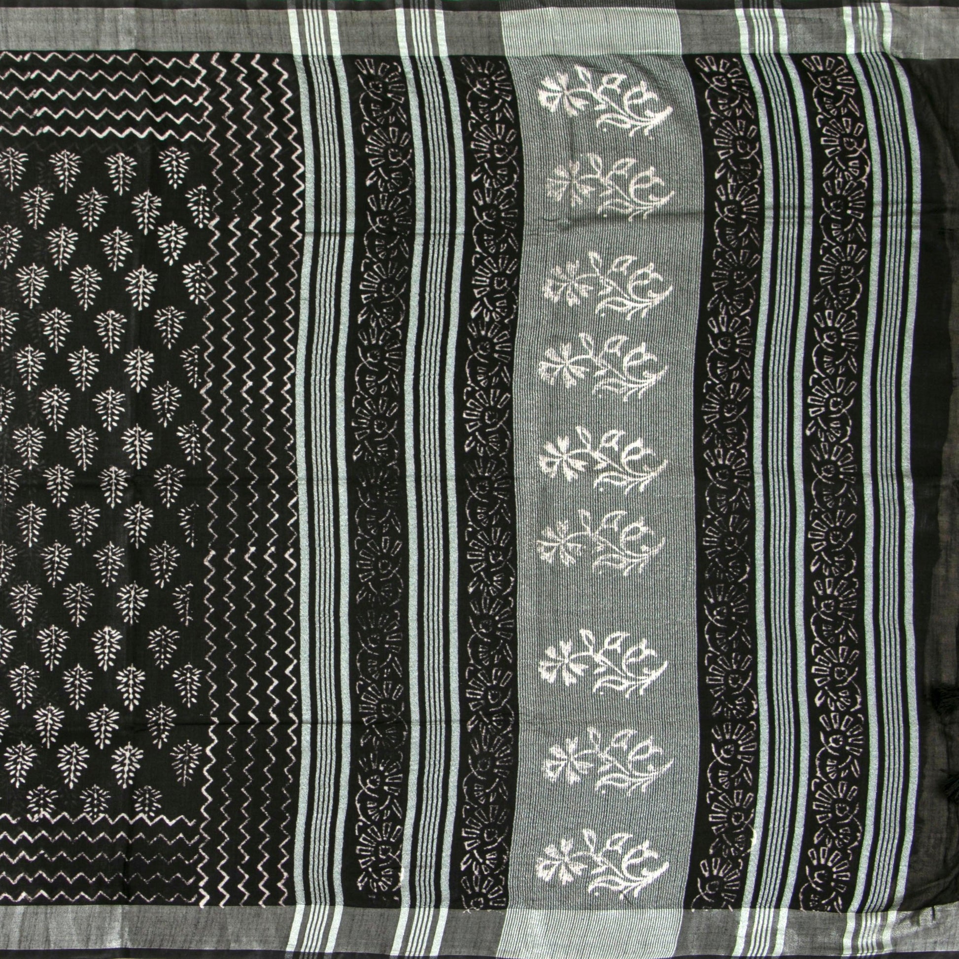 Black Cotton Saree Handwoven PV YU 2065 - Cotton Saree - Panjavarnam PV YU 2065