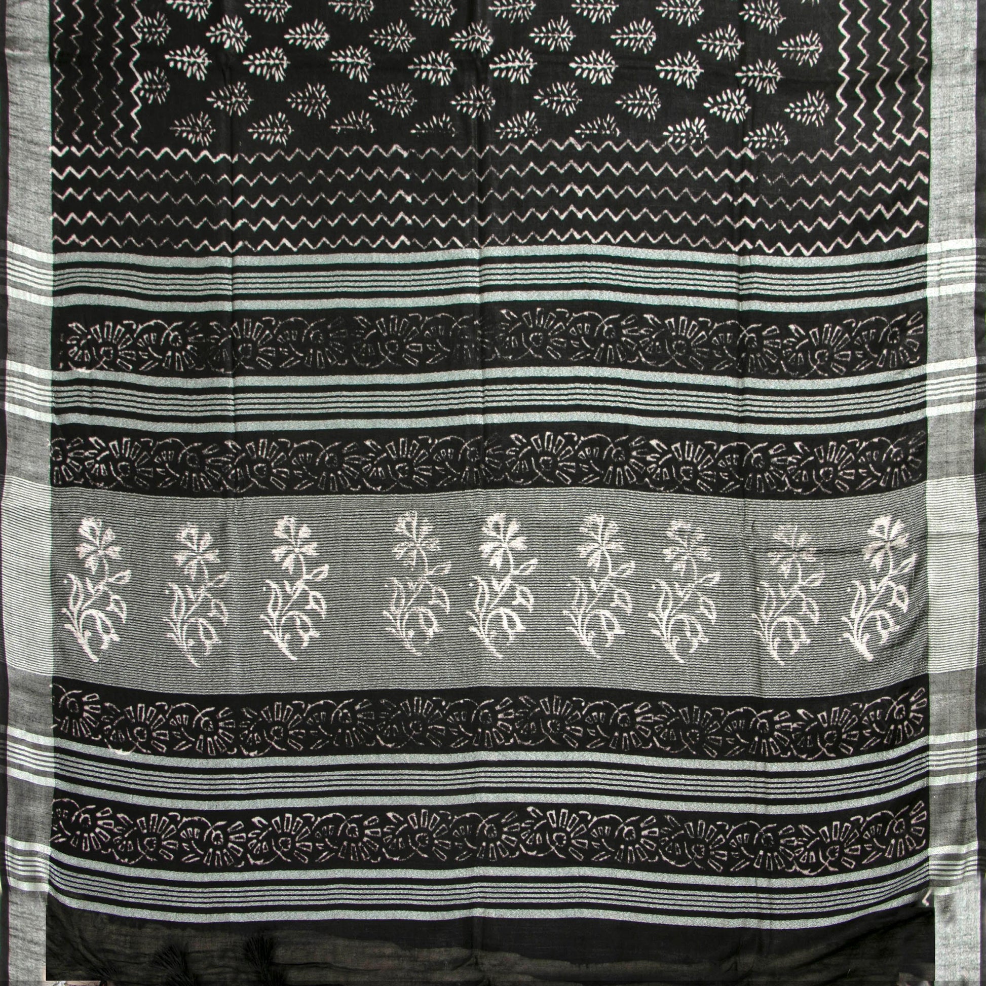 Black Cotton Saree Handwoven PV YU 2065 - Cotton Saree - Panjavarnam PV YU 2065