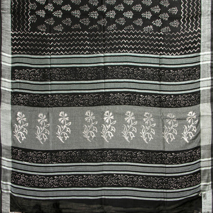 Black Cotton Saree Handwoven PV YU 2065 - Cotton Saree - Panjavarnam PV YU 2065