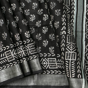 Black Cotton Saree Handwoven PV YU 2070 - Cotton Saree - Panjavarnam PV YU 2070