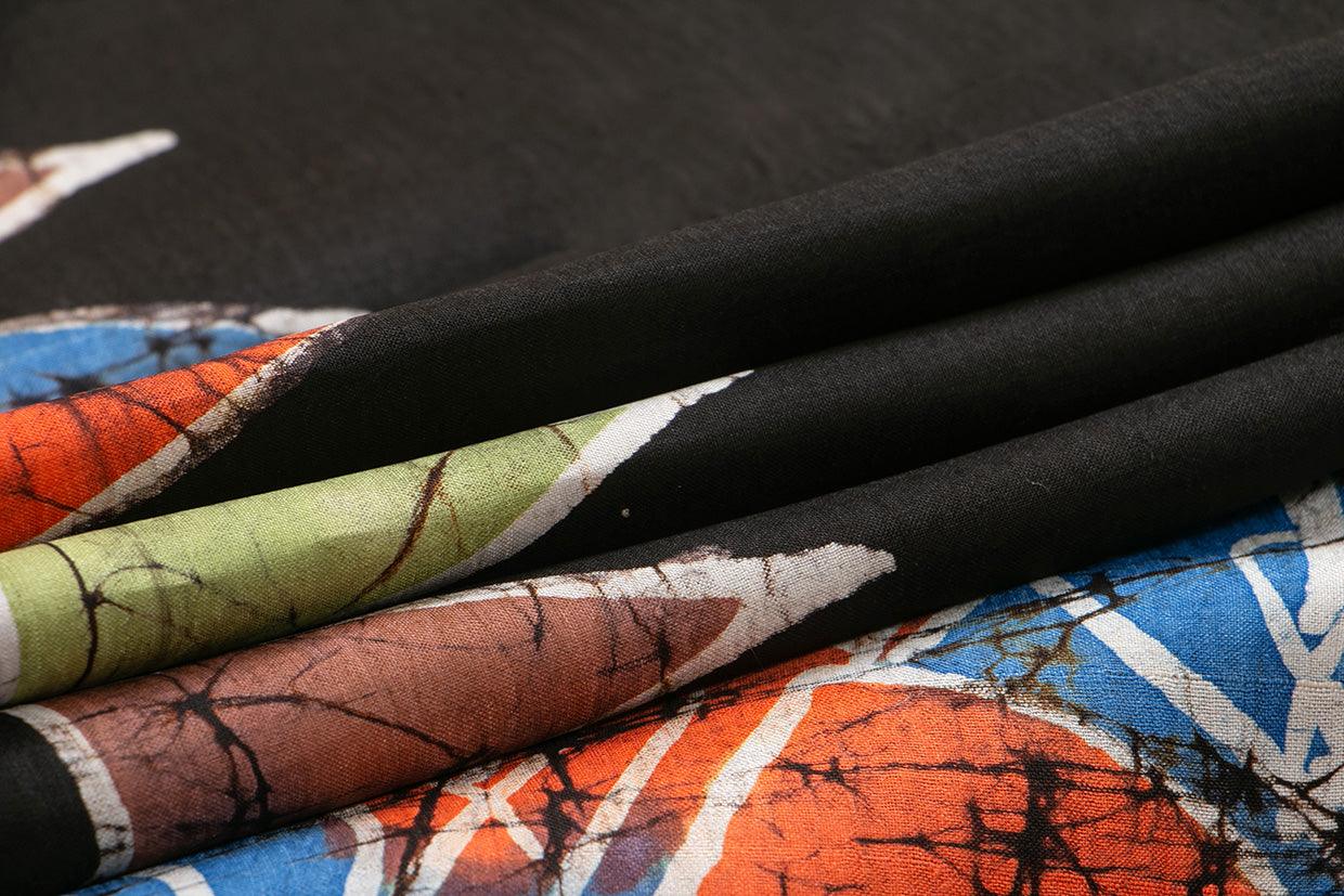 Black Floral Lightweight Batik Silk Saree Handwoven Pure Silk For Office Wear PB 322 - Batik Silk - Panjavarnam