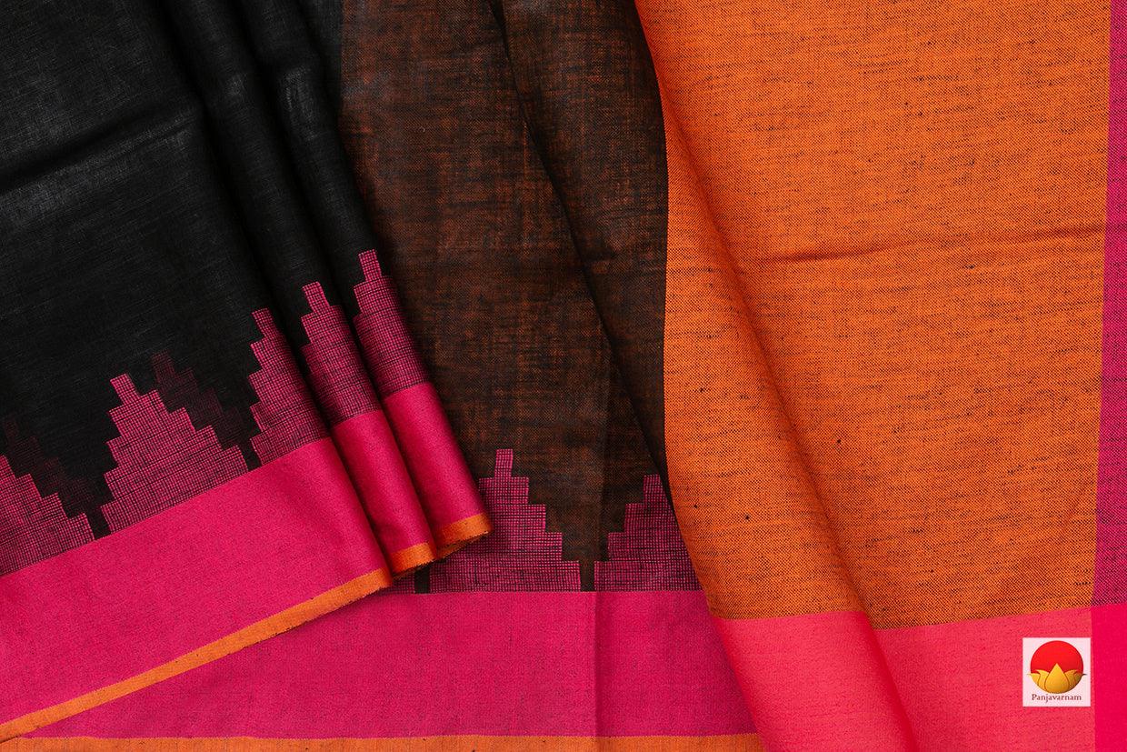 Black Ganga Jamuna Border Pure Linen Saree Handwoven PL 2021 - Linen Sari - Panjavarnam PL 2021