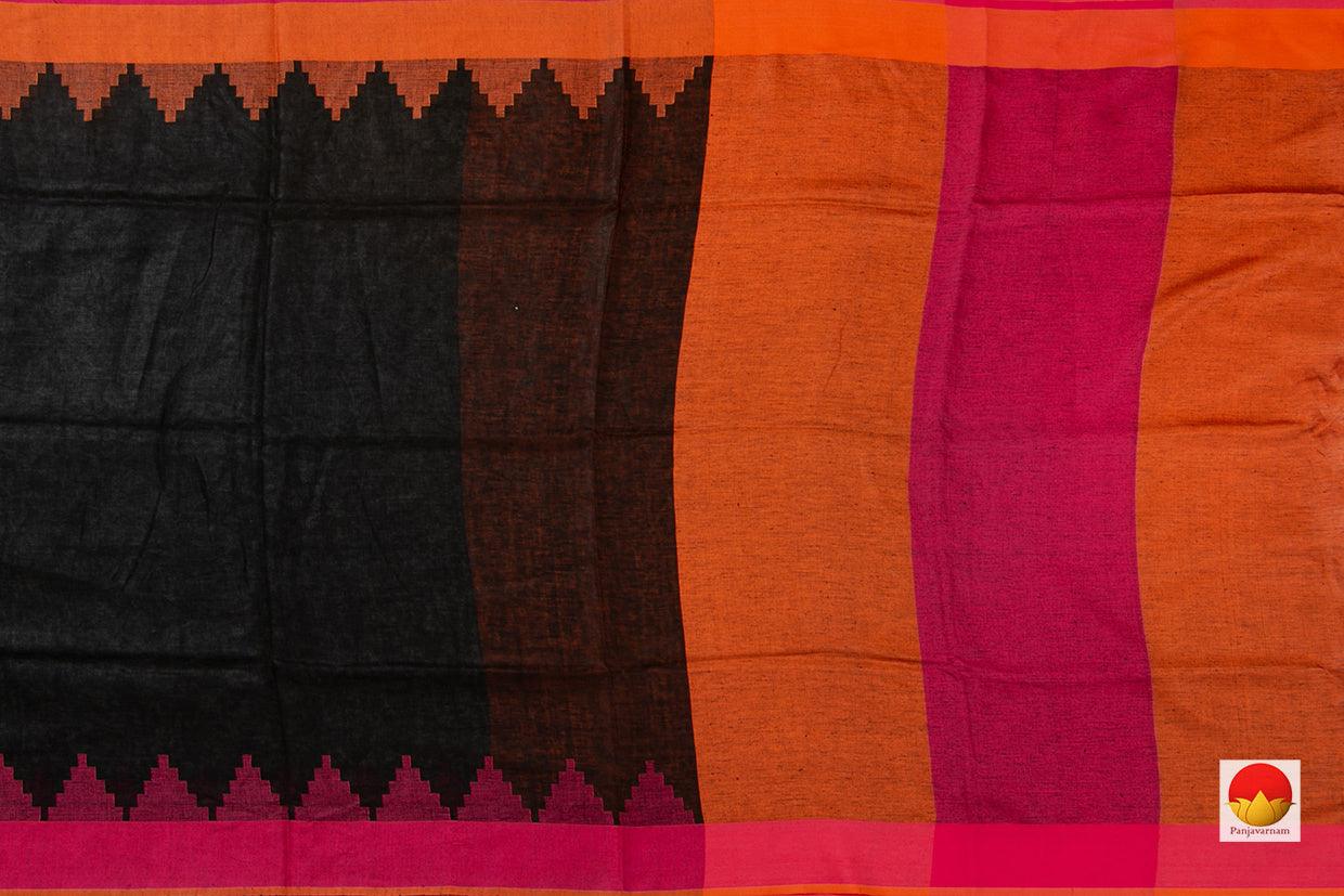 Black Ganga Jamuna Border Pure Linen Saree Handwoven PL 2021 - Linen Sari - Panjavarnam PL 2021