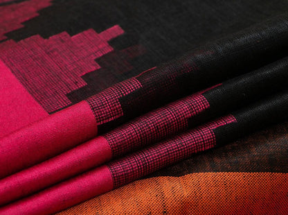 Black Ganga Jamuna Border Pure Linen Saree Handwoven PL 2021 - Linen Sari - Panjavarnam PL 2021