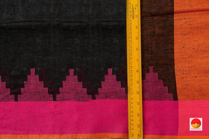 Black Ganga Jamuna Border Pure Linen Saree Handwoven PL 2021 - Linen Sari - Panjavarnam PL 2021