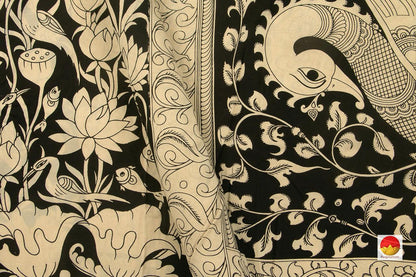 Black Handpainted Kalamkari Saree Organic Dyes For Office Wear PKM 555 - Kalamkari Silk - Panjavarnam