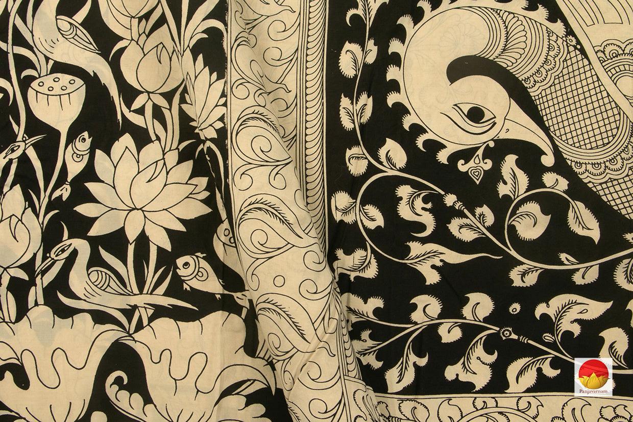 Black Handpainted Kalamkari Saree Organic Dyes For Office Wear PKM 555 - Kalamkari Silk - Panjavarnam PKM 555