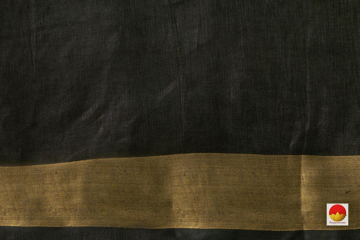 Black Handwoven Embroidered Linen Saree For Office Wear PL 2008 - Linen Sari - Panjavarnam