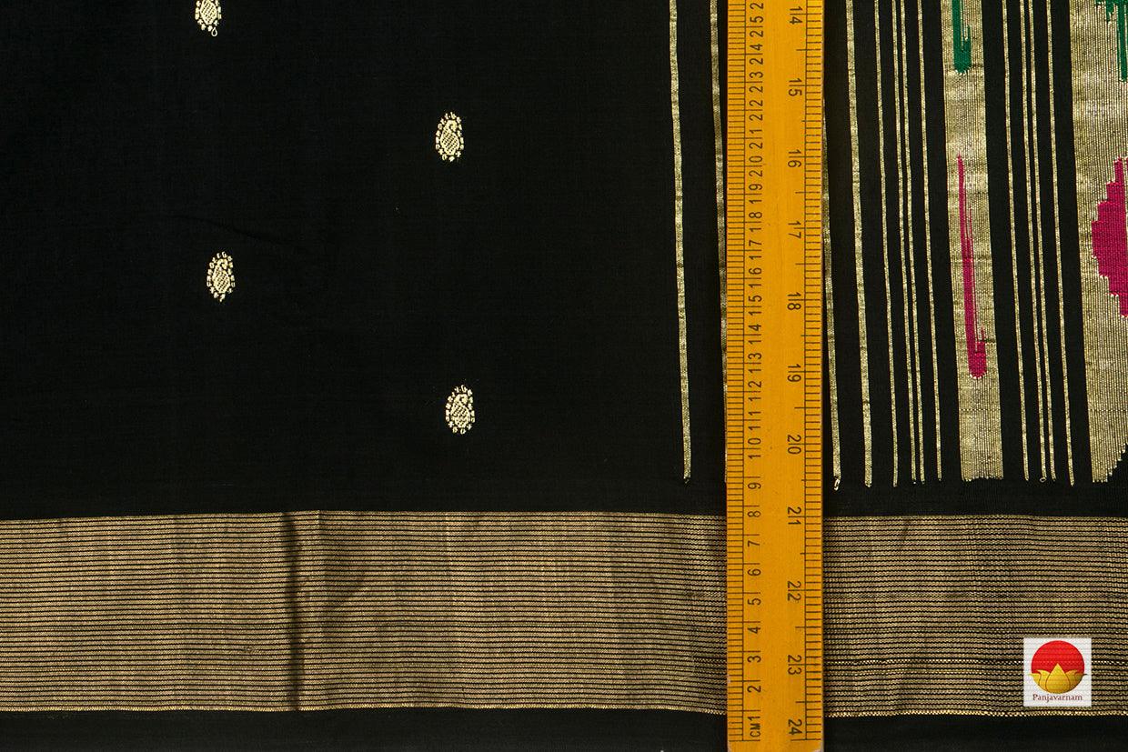 Black Handwoven Paithani Cotton Saree For Festive Wear PV MG 109 - Paithani Saree - Panjavarnam