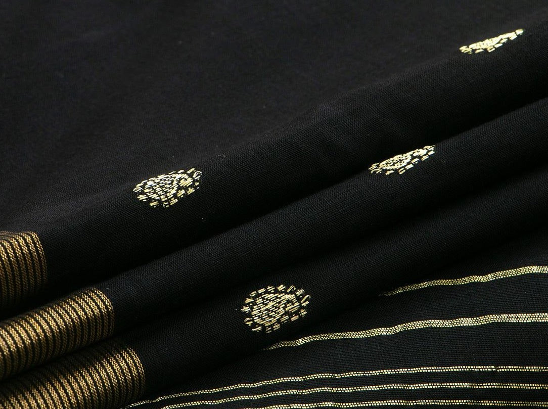 Black Handwoven Paithani Cotton Saree For Festive Wear PV MG 109 - Paithani Saree - Panjavarnam PV MG 109