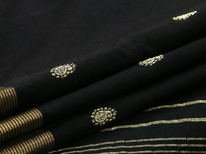 Black Handwoven Paithani Cotton Saree For Festive Wear PV MG 109 - Paithani Saree - Panjavarnam PV MG 109