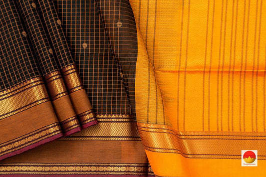 Black Kanchi Silk Cotton Saree With Gold Zari And Silk Thread Work Handwoven For Festive Wear PV KSC 1207 - Silk Cotton - Panjavarnam