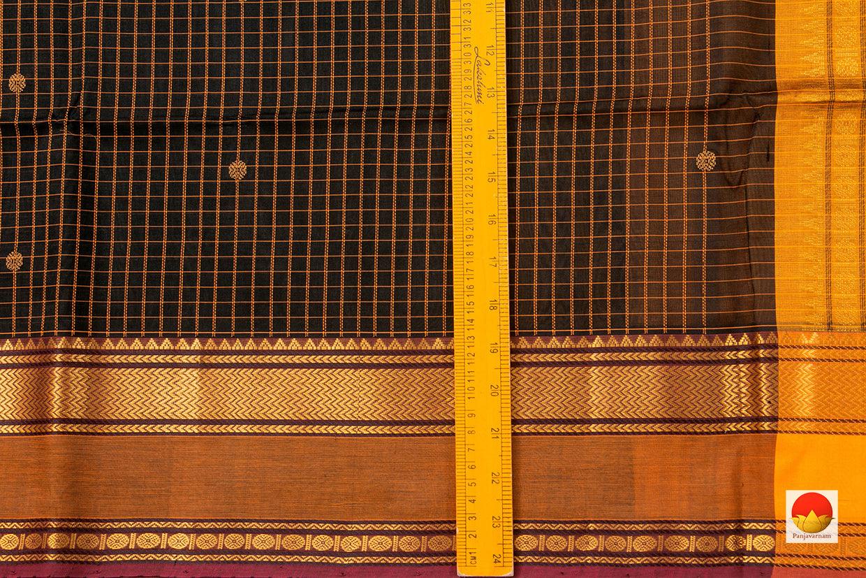 Black Kanchi Silk Cotton Saree With Gold Zari And Silk Thread Work Handwoven For Festive Wear PV KSC 1207 - Silk Cotton - Panjavarnam