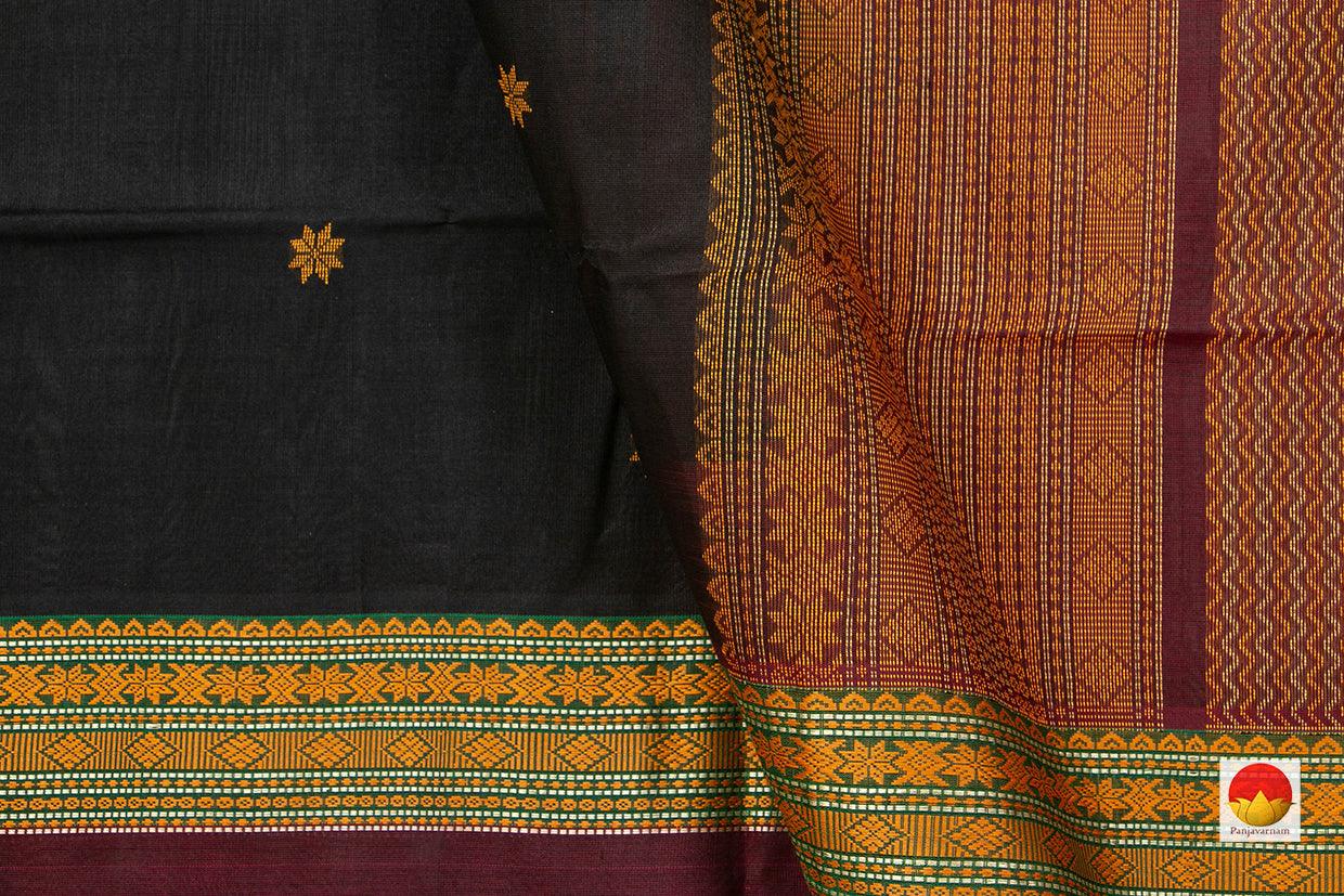 Black Kanchi Silk Cotton Saree With Silk Thread Work Handwoven For Office Wear PV KSC 1203 - Silk Cotton - Panjavarnam