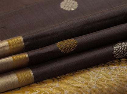 Black Kanchipuram Silk Saree Handwoven Pure Silk No Zari Light Weight With Medium Border Office Wear PV KNN 176 - Silk Sari - Panjavarnam