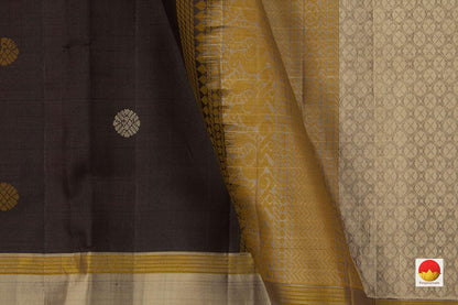 Black Kanchipuram Silk Saree Handwoven Pure Silk No Zari Light Weight With Medium Border Office Wear PV KNN 176 - Silk Sari - Panjavarnam PV KNN 176