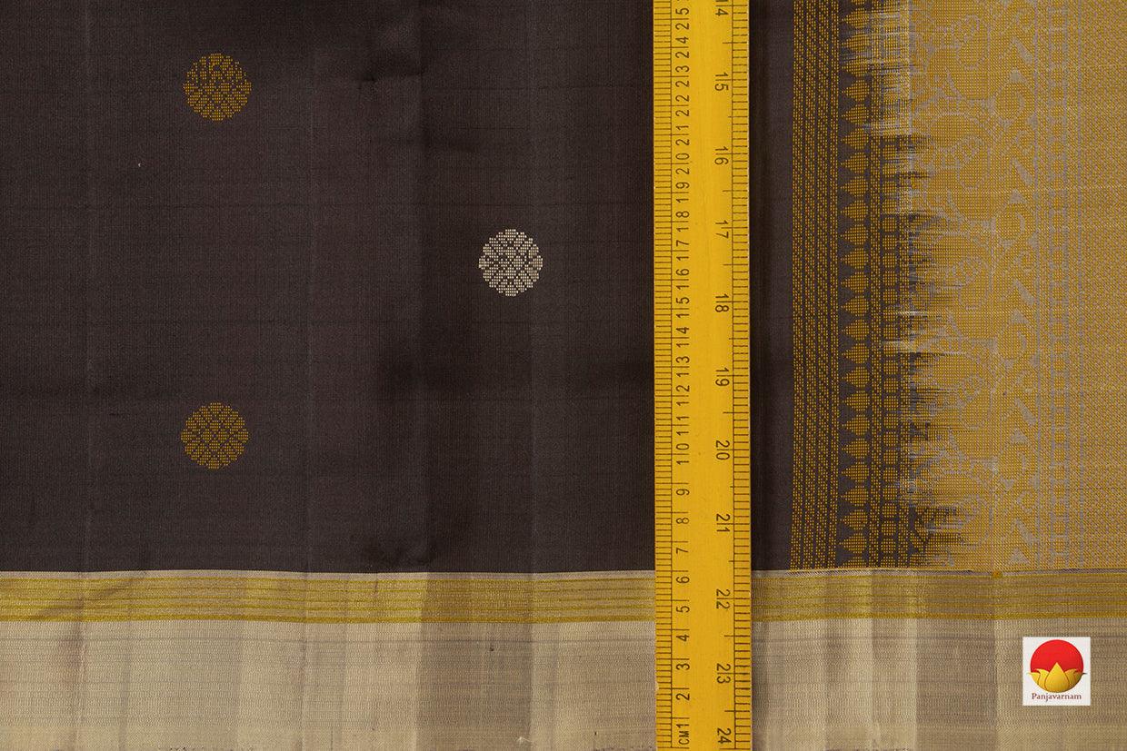 Black Kanchipuram Silk Saree Handwoven Pure Silk No Zari Light Weight With Medium Border Office Wear PV KNN 176 - Silk Sari - Panjavarnam PV KNN 176