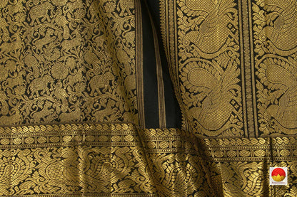 Black Kanchipuram Silk Saree Handwoven Pure Silk Pure Zari Vanasingaram For Wedding Wear PV NYC 745 - Silk Sari - Panjavarnam