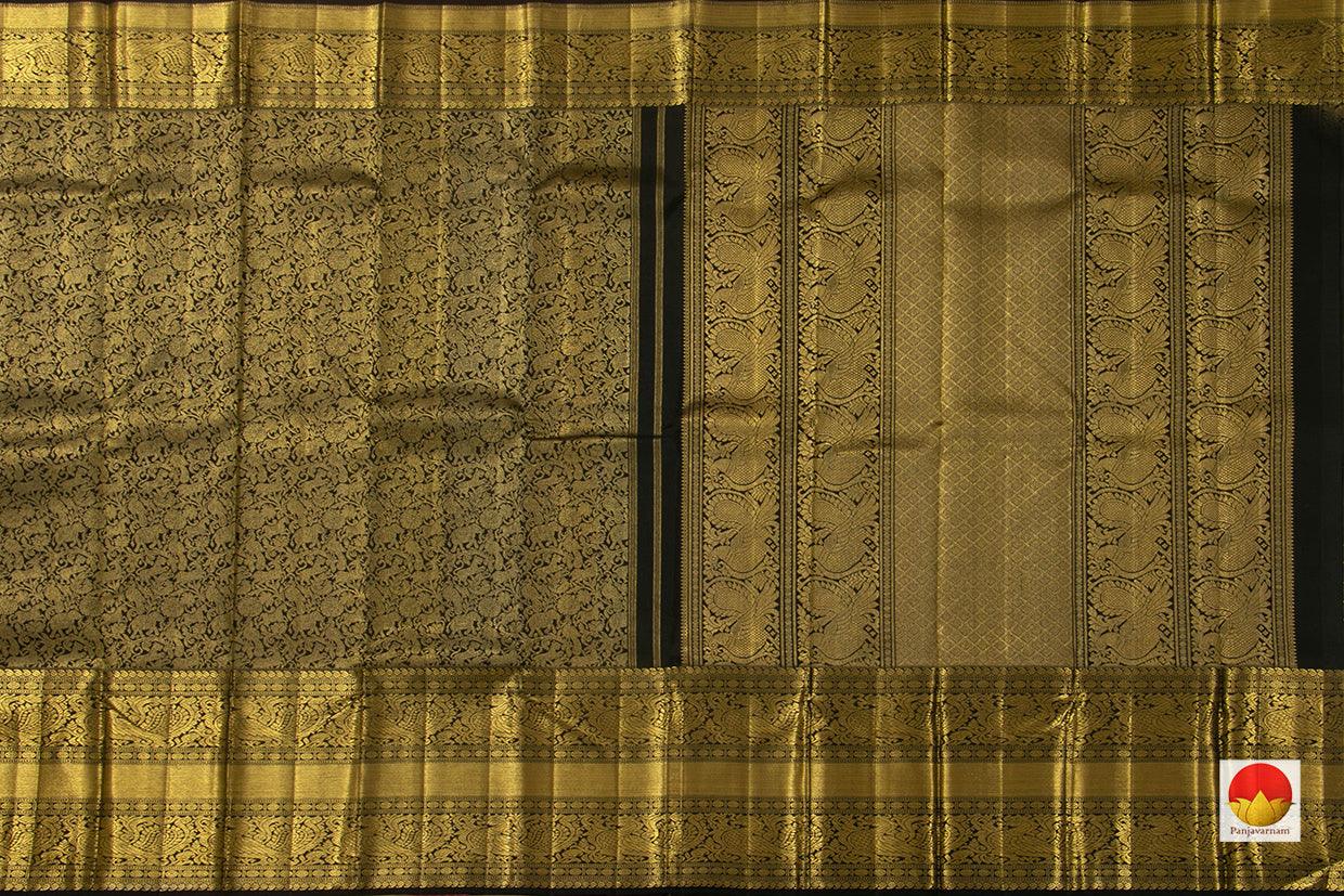 Black Kanchipuram Silk Saree Handwoven Pure Silk Pure Zari Vanasingaram For Wedding Wear PV NYC 745 - Silk Sari - Panjavarnam