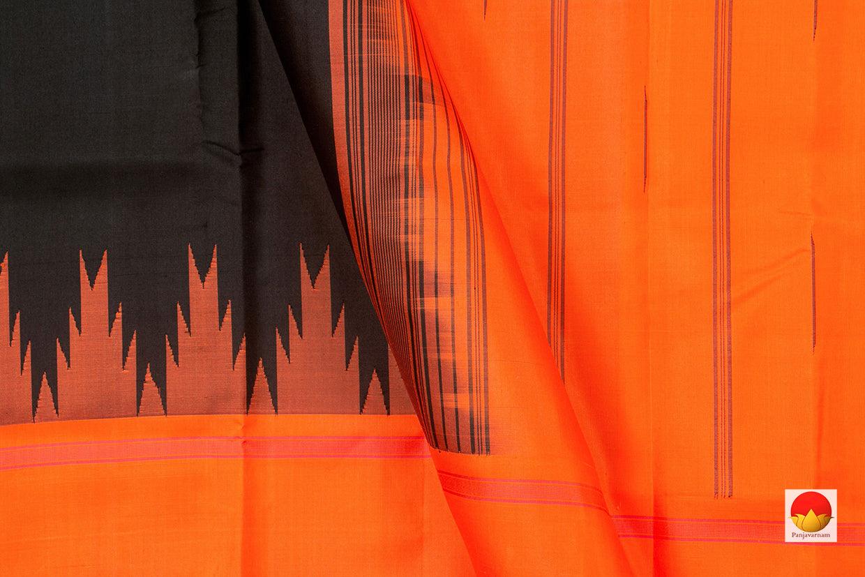 Black Kanchipuram Silk Saree Handwoven Pure Silk Temple Border No Zari PV KNN 192 - Silk Sari - Panjavarnam PV KNN 192