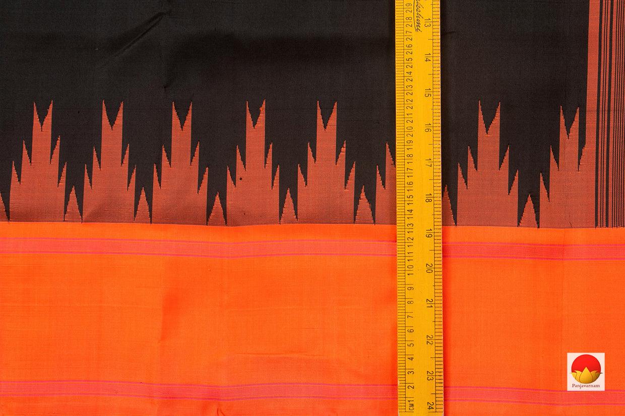 Black Kanchipuram Silk Saree Handwoven Pure Silk Temple Border No Zari PV KNN 192 - Silk Sari - Panjavarnam PV KNN 192