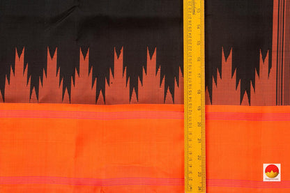 Black Kanchipuram Silk Saree Handwoven Pure Silk Temple Border No Zari PV KNN 192 - Silk Sari - Panjavarnam PV KNN 192