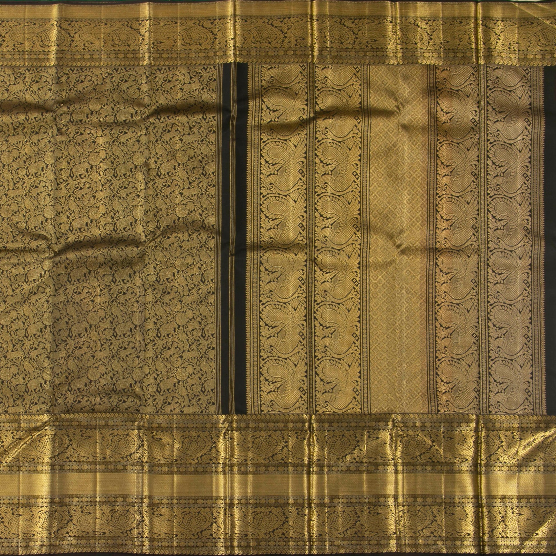 Black Kanchipuram Silk Saree Vanasingaram For Festive Wear PV NYC 1395 - Silk Sari - Panjavarnam PV NYC 1395