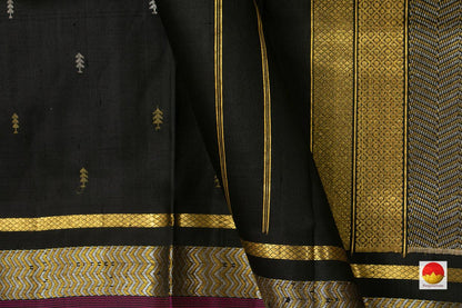 Black Kanchipuram Silk Saree With Gold And Silver Buttas Handwoven Pure Silk Pure Zari For Office Wear PV ABI 1221 - Silk Sari - Panjavarnam