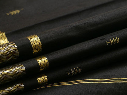 Black Kanchipuram Silk Saree With Gold And Silver Buttas Handwoven Pure Silk Pure Zari For Office Wear PV ABI 1221 - Silk Sari - Panjavarnam
