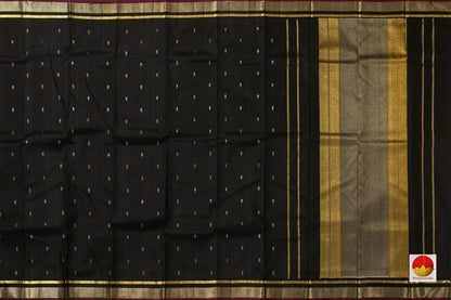 Black Kanchipuram Silk Saree With Gold And Silver Buttas Handwoven Pure Silk Pure Zari For Office Wear PV ABI 1221 - Silk Sari - Panjavarnam PV ABI 1221