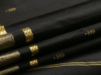 Black Kanchipuram Silk Saree With Gold And Silver Buttas Handwoven Pure Silk Pure Zari For Office Wear PV ABI 1221 - Silk Sari - Panjavarnam PV ABI 1221