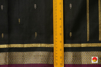 Black Kanchipuram Silk Saree With Gold And Silver Buttas Handwoven Pure Silk Pure Zari For Office Wear PV ABI 1221 - Silk Sari - Panjavarnam PV ABI 1221