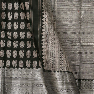 Black Kanchipuram Silk Saree With Silver Zari For Bridal Wear PV NYC 1365 - Silk Sari - Panjavarnam PV NYC 1365