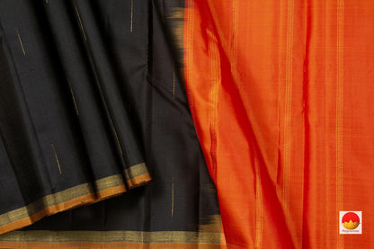 Black Kanchipuram Silk Saree With Small Border Handwoven Pure Silk For Festive Wear PV 2030 - - Panjavarnam