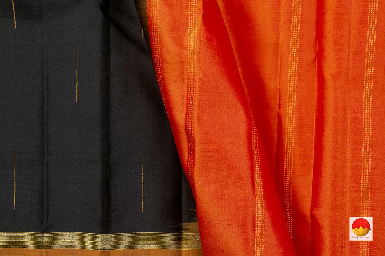 Black Kanchipuram Silk Saree With Small Border Handwoven Pure Silk For Festive Wear PV 2030 - - Panjavarnam