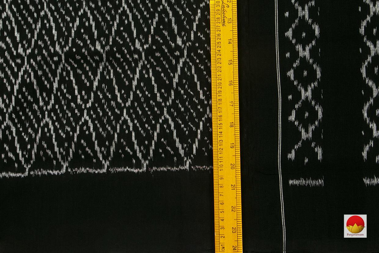 Black Pochampally Ikkat Silk Saree Handwoven Pure Linen Silk For Office Wear PIK 367 - Pochampally Silk - Panjavarnam