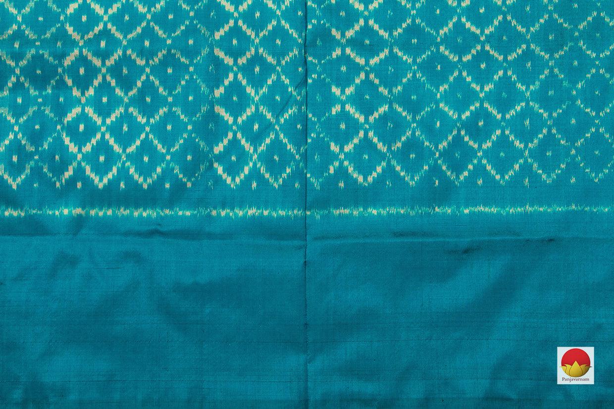 Black Pochampally Silk Saree With Blue Border Ikkat Handwoven Pure Silk For Office Wear PIK 322 - Pochampally Silk - Panjavarnam