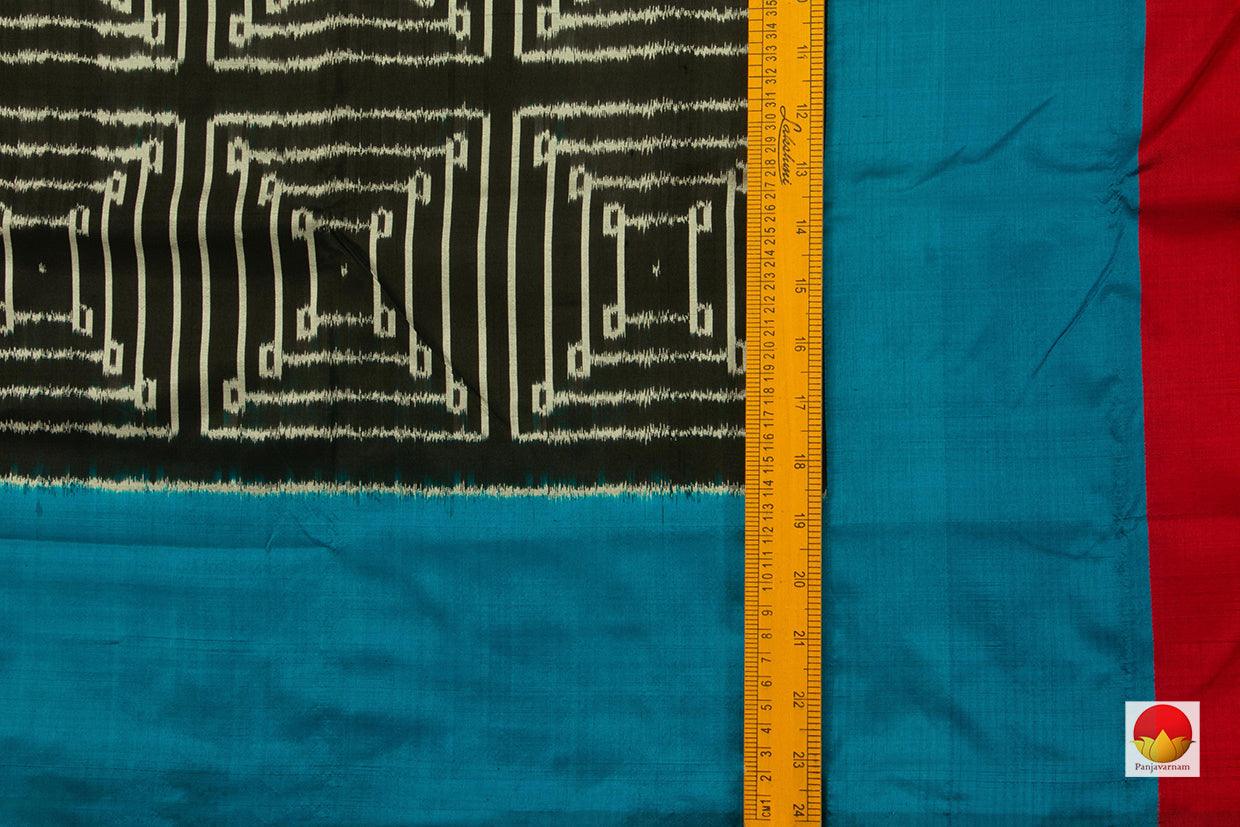 Black Pochampally Silk Saree With Blue Border Ikkat Handwoven Pure Silk For Office Wear PIK 322 - Pochampally Silk - Panjavarnam PIK 322