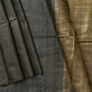 Black Tussar Silk Saree Handwoven PT 2079 - Tussar Silk - Panjavarnam PT 2079