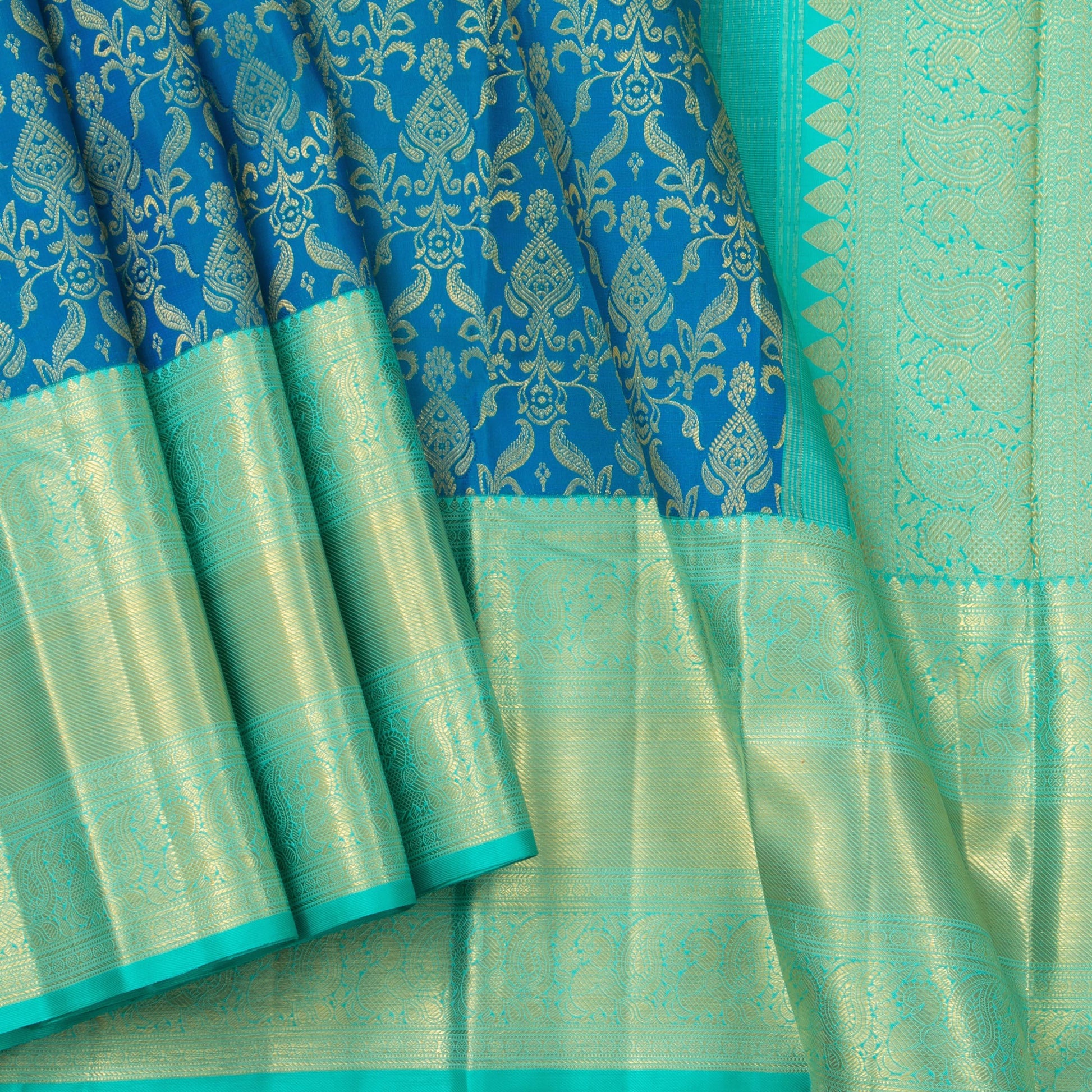 Blue And Cyan Kanchipuram Silk Saree For Bridal Wear PV NYC 1129 - Silk Sari - Panjavarnam PV NYC 1129